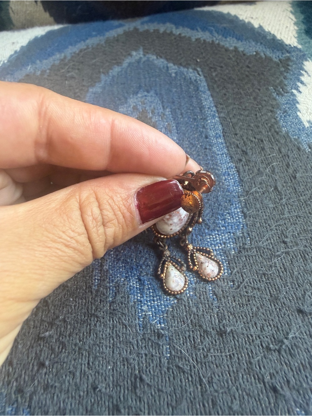 Vintage Pink Stone Teardrop Chandelier Earrings - Picture 6 of 7